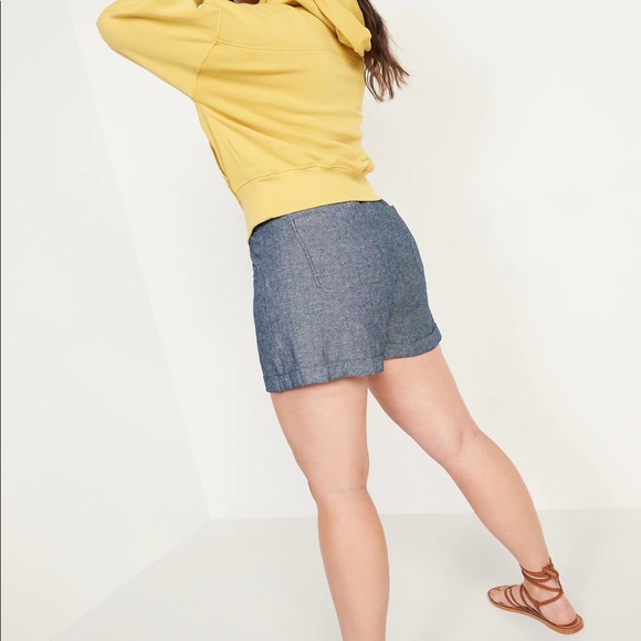 NWT OLD NAVY High-Waisted Linen-Blend Shorts 3.5-inch inseam Chambray Blue - Picture 6 of 9